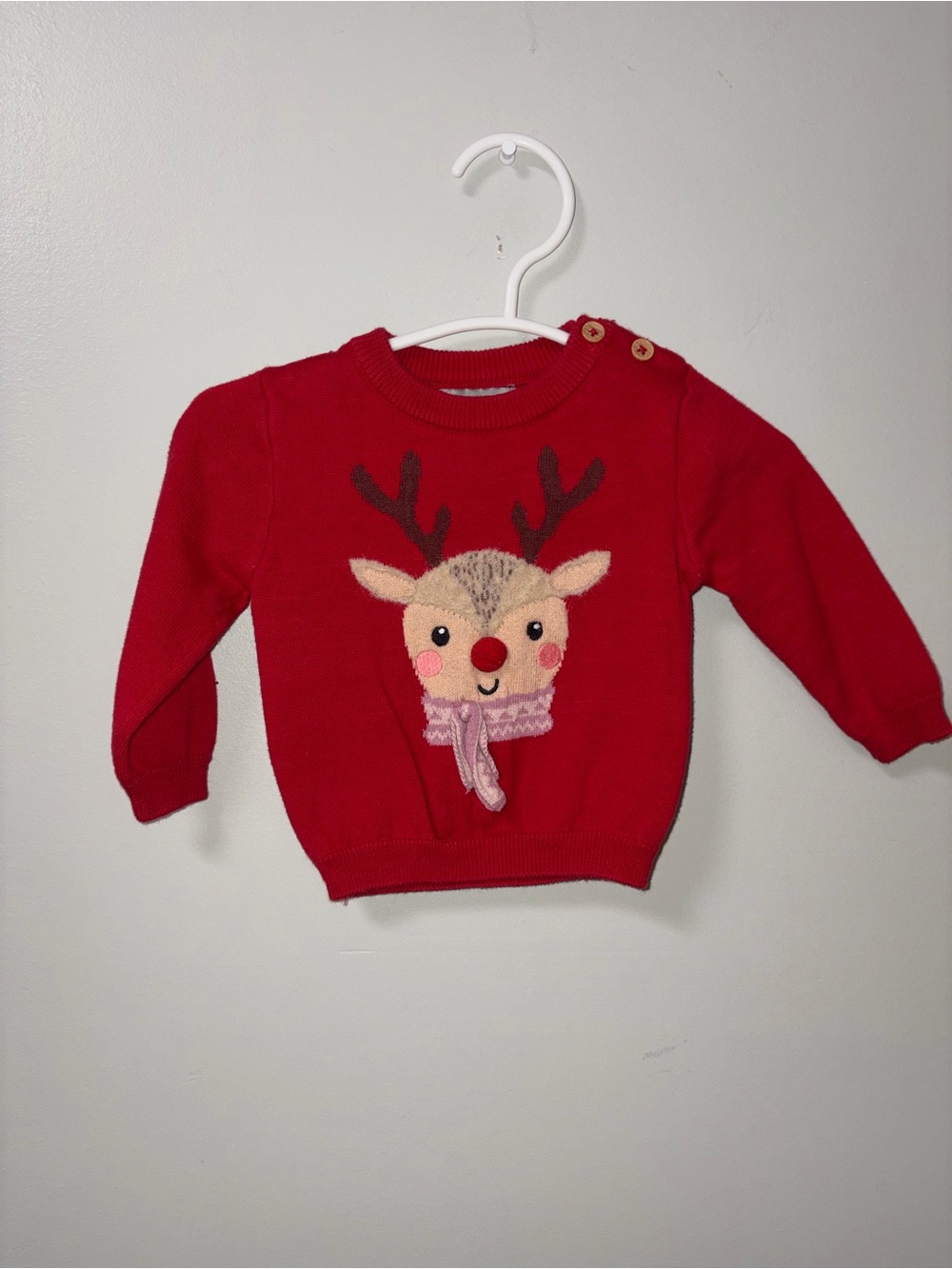 Primark Red Fuzzy Reindeer Pullover Christmas Holiday Sweater Festive 3-6 Unisex
